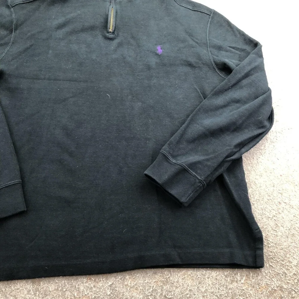 Polo By Ralph Lauren Sweater Mens Large Black Cotton 1/4 Zip Mock Neck Pony Logo